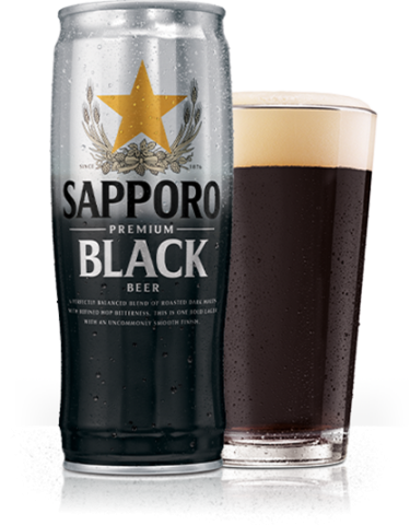 Sapporo Premium black beer. A bold, dark lager that exudes a refined hop bitterness